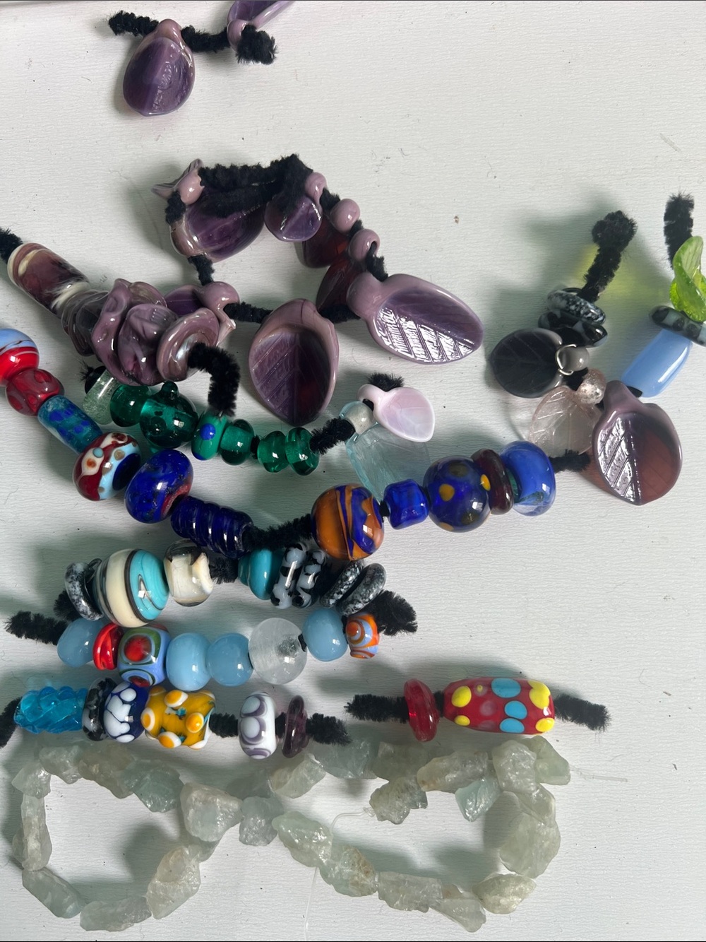 Lampwork Bead Lot green redPurple and gemstone strand - Picture 4 of 6